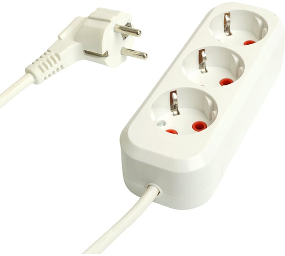 Изображение товара Удлинитель трехместный STEKKER с заземлением hm06-40-03 3x1мм2, 3м, серия home (у10-429), белый, 49351