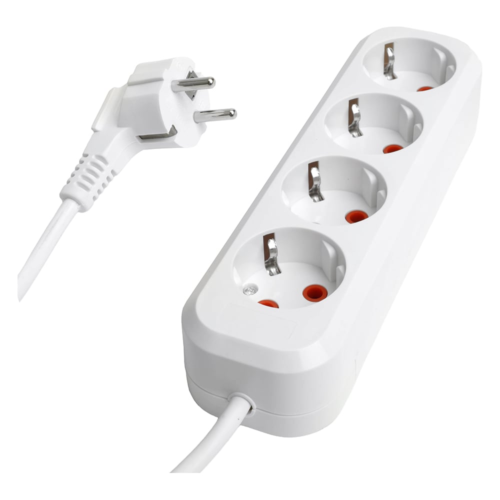 Изображение товара Удлинитель четырехместный STEKKER c заземлением hm06-40-07 3x1мм2, 5м, серия home (у10-429), белый, 49389