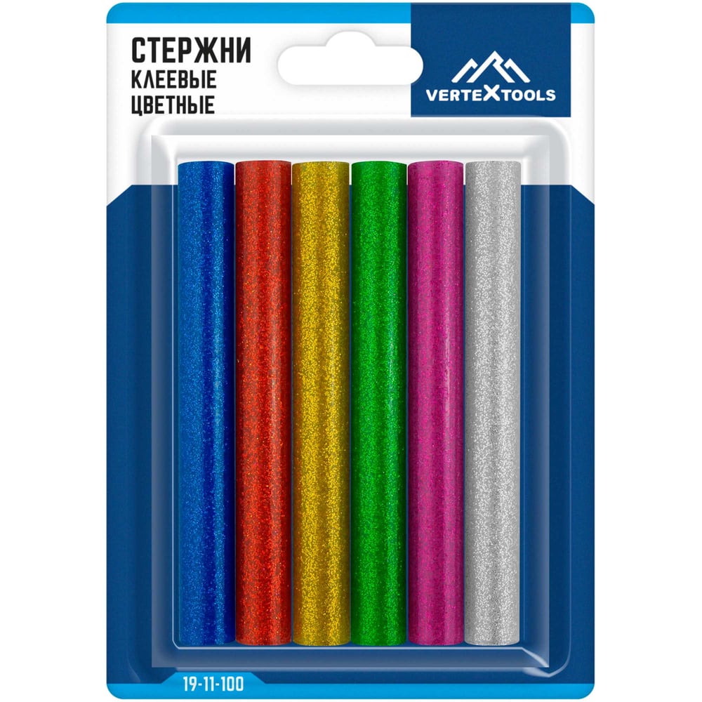 Цветные клеевые стержни 6 шт, 11x100 мм vertextools 19-11-100