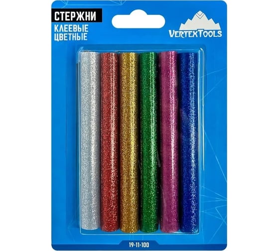 Изображение товара Цветные клеевые стержни 6 шт, 11x100 мм vertextools 19-11-100