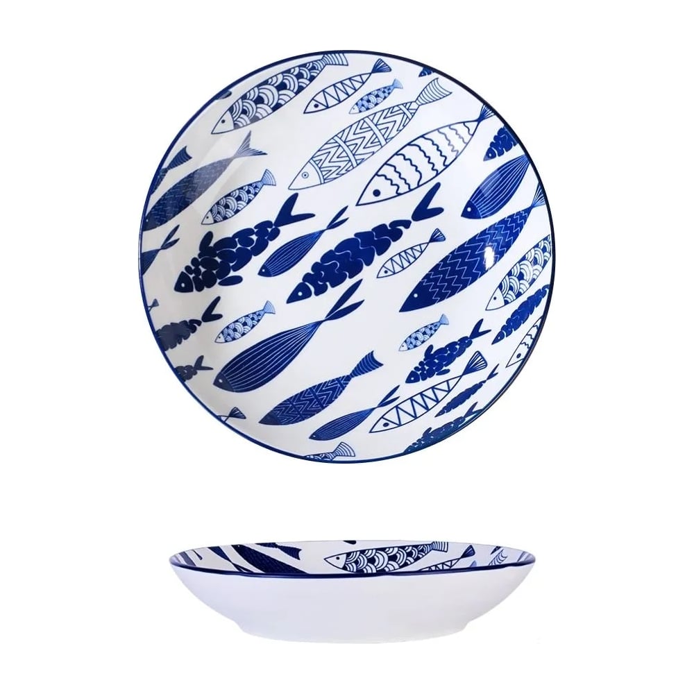Изображение товара Тарелка Homium Kitchen Japanese Collection, диаметр 20 см, белый/синий