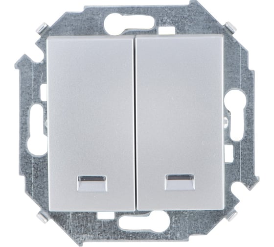 Изображение товара Двухклавишный выключатель Simon с подсветкой, 16А 250В, винтовой зажим, алюминий 1591392-033