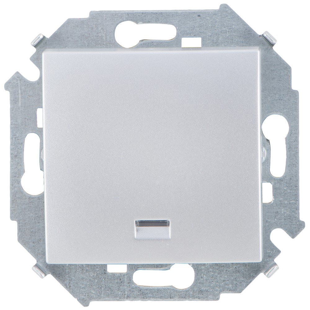 фото Одноклавишный кнопочный выключатель simon с подсветкой, 16а 250в, винтовой зажим, алюминий 1591160-033