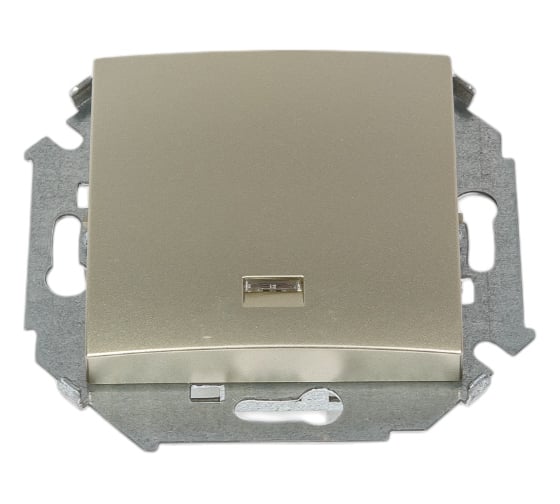 Изображение товара Одноклавишный выключатель Simon с подсветкой, 16А 250В, винтовой зажим, шампань 1591104-034