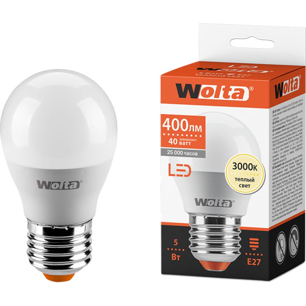 Купить Светодиодная лампа Wolta, 25Y45GL5E27, светодиодная