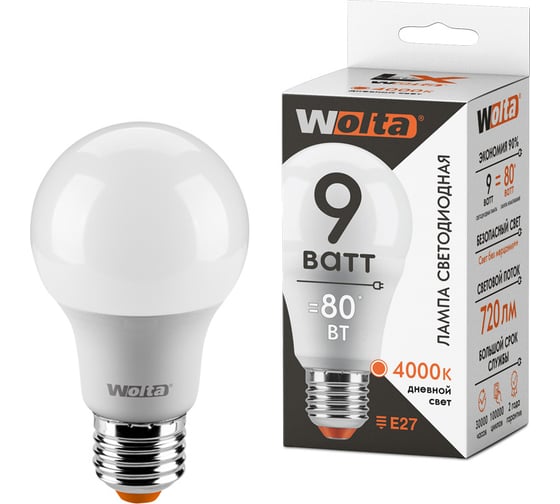Изображение товара Лампа WOLTA LX A60 E27 9W 4000K 30S60BL9E27