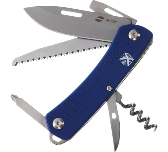 Изображение товара Нож перочинный STINGER 103 мм, 10 функций, материал рукояти: АБС-пластик, синий, в блистере FK-GHK3P-06B