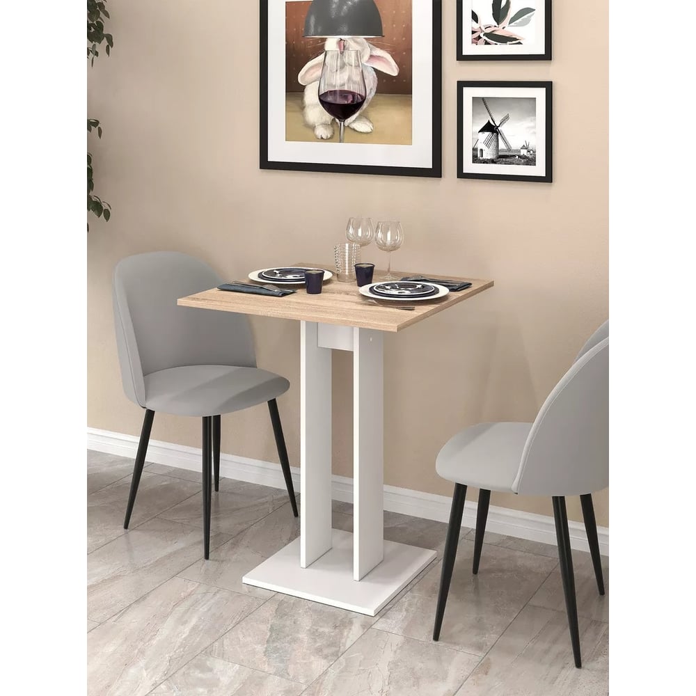 Изображение товара Обеденный стол Letta Мальта Лайт 650x650 мм дуб сонома/белый