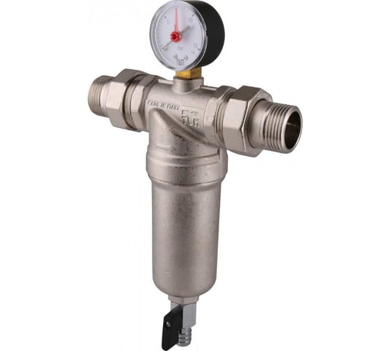 Изображение товара Промывной фильтр Tiemme НН, 3/4", 100 мкм, с манометром, разъемными соединениями, латунная колба 3130003