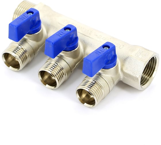 Изображение товара Коллектор Tiemme НВ, 3/4", 3х1/2"х16, Н 36 мм, никелированный, с кранами 1820003