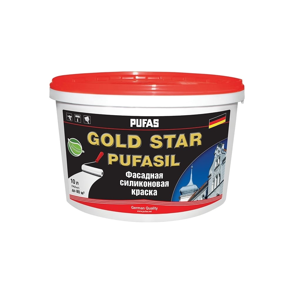 фото Фасадная силиконовая краска пуфас gold star pufasil основа a мороз. 10л 14,9кг тов-157034