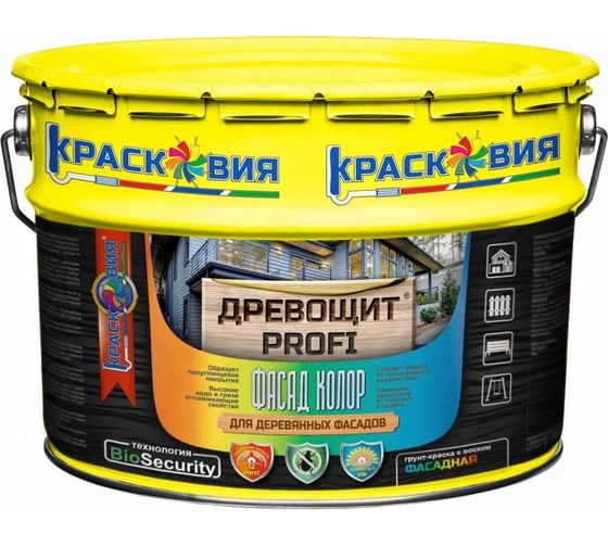 Изображение товара Грунт-краска с защитой от плесени и грибка для дерева Красковия Древощит PROFI Фасад Колор RAL 1001 10кг УТ-00001904