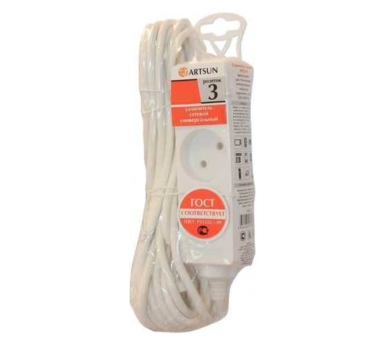 Изображение товара Удлинитель сетевой ARTSUN пвс 2x0,75 мм2 мах 2500 Вт 10-1,53