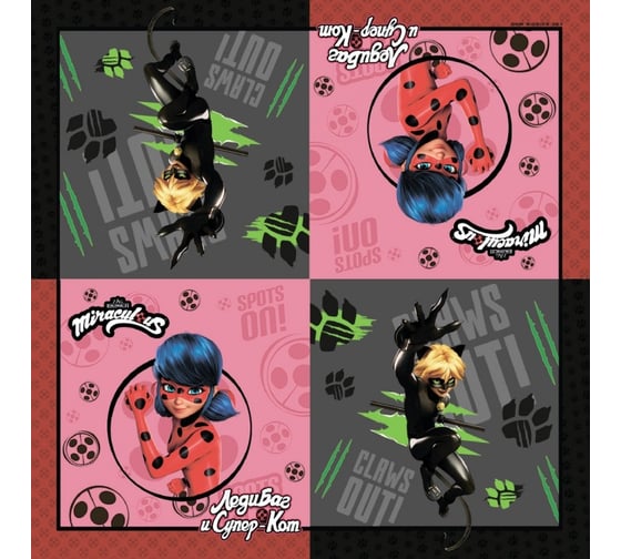 Изображение товара Салфетки бумажные ND Play Леди Баг и Супер Кот трехслойные черно розовые 33x33 см 20 шт 311767