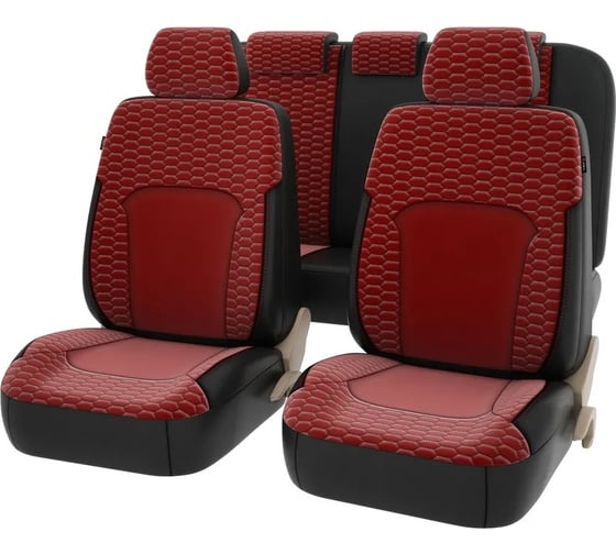 Изображение товара Чехлы PSV Hornet Next Черный Красный велюр терморомб Сота экокожа 137129