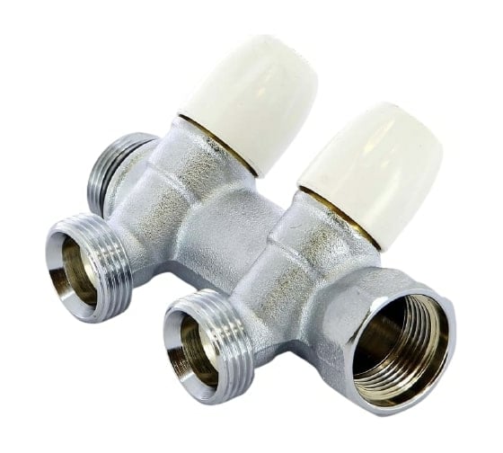 Изображение товара Коллектор Tiemme Maxima НВ, 3/4", с вентилями, 2 выхода, 1/2", Н 36 мм, хром 1860008