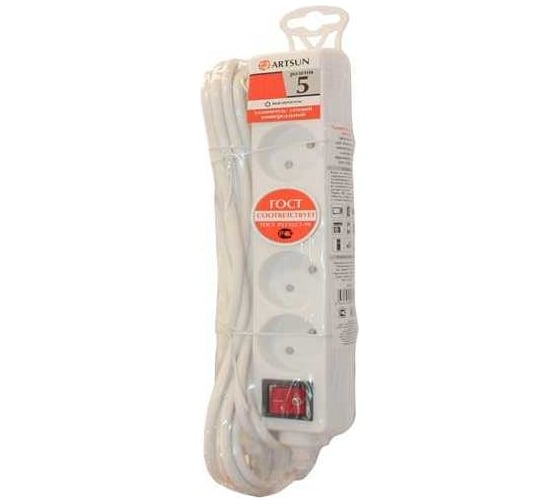 Изображение товара Удлинитель сетевой ARTSUN пвс 2x0,75 мм2 мах 2500 Вт 10-55S