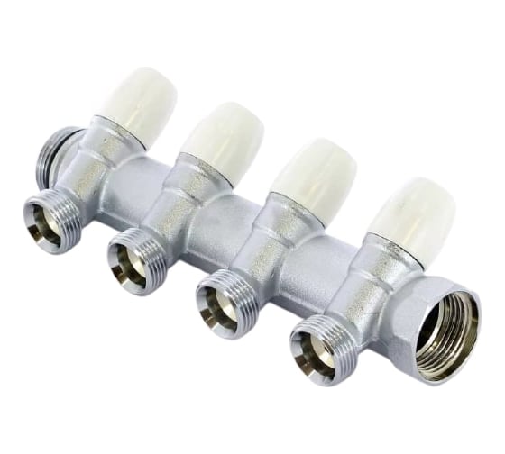 Изображение товара Коллектор Tiemme Maxima НВ, 3/4", с вентилями, 4 выхода, 1", Н ЕК 50 мм, хром 1860019