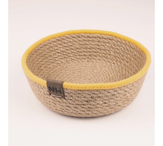 Изображение товара Корзина Nevidana's Home круглая малая из джута 16хВ6 см с желтым кантом NHJUTE16X6Y