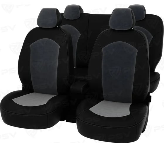 Изображение товара Чехлы PSV Hyundai Solaris II Kia Rio IV 2017 седан Comfort Prestige черная экокожа серый велюр 136412