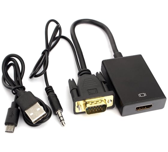 Изображение товара Переходник Cablexpert VGA-HDMI, 15F/9M, длина 15см, аудиовыход Jack 3,5, питание от USB A-VGA-HDMI-01