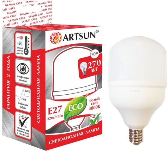 Изображение товара Лампа светодиодная ARTSUN LED T100 30W E27 4000K