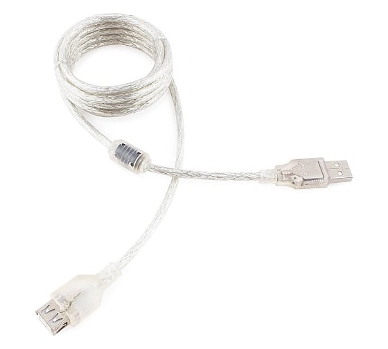 Изображение товара USB2.0 удлинитель Cablexpert Pro, AM/AF, Кабель 2м, экранированный, прозрачный, CCF-USB2-AMAF-TR-2M