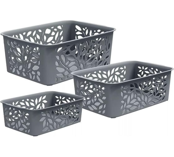 Изображение товара Набор корзин Полимербыт Leaves 3 шт 1.2+2.3+4 л, серый 434480400