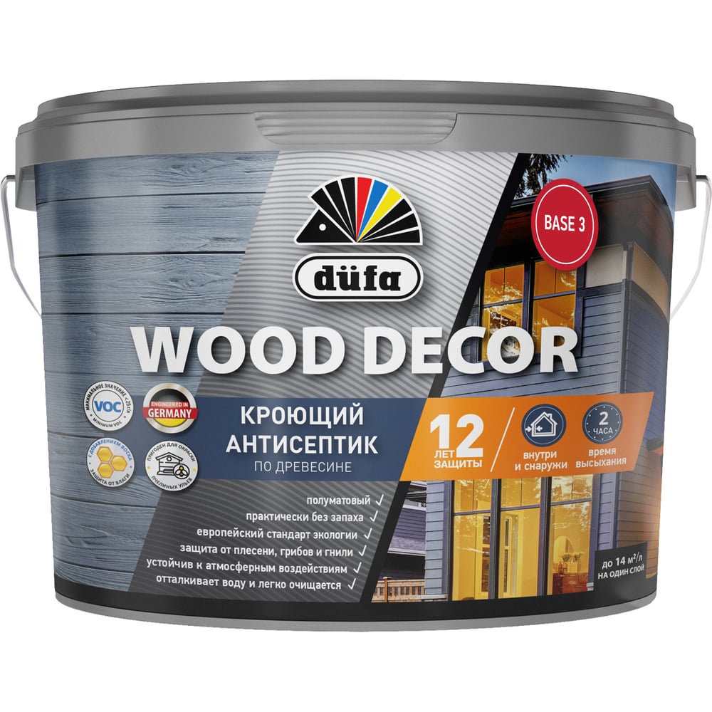 Изображение товара Антисептик для дерева Dufa WOOD DECOR база3 2, 2л - защита и обработка древесины