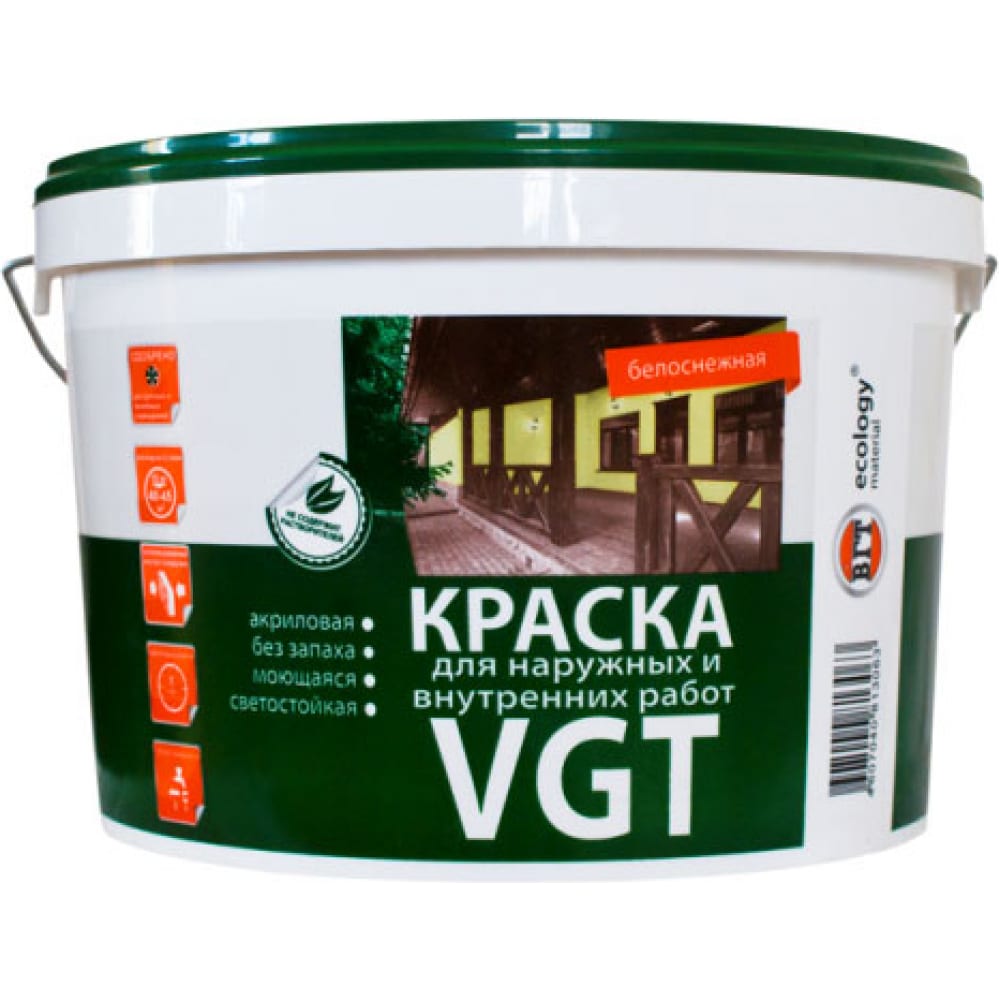 фото Моющаяся краска vgt вд ак 1180 белоснежная, для нар/внутр работ 15кг 11601935