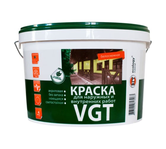 Изображение товара Моющаяся краска VGT ВД АК 1180 Белоснежная, для нар/внутр работ 7кг 11601905