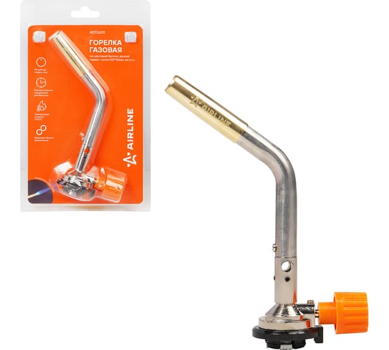 Изображение товара Горелка газовая Airline на цанговый баллон, ручной поджиг, сопло D12x50мм, металл ADTG011