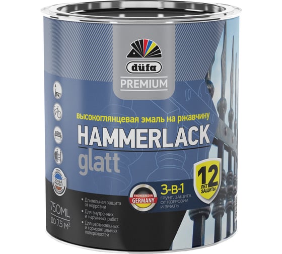 Изображение товара Эмаль Dufa Premium HAMMERLACK на ржавчину гладкая БАЗА1 750мл МП00-011006