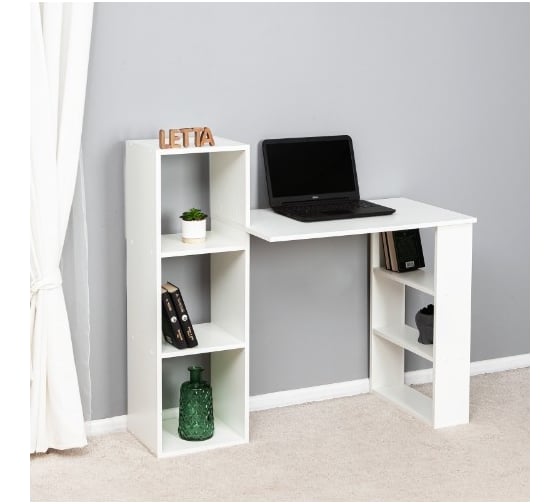 Изображение товара Стол рабочий Letta Jazz с полками, белое тиснение, 1140x1030x490 L9477