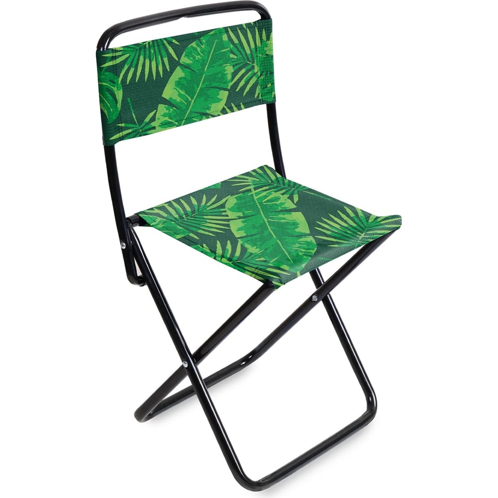 Изображение товара Походный складной стул Nika ПС2 с тропическими листьями темный компактный и легкий