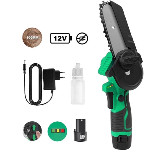 Изображение товара Пила цепная аккумуляторная Zitrek GreenSaw 12 (12 В, 1.5 Ач Li-ion аккумулятор 2 шт, ЗУ) 082-1859