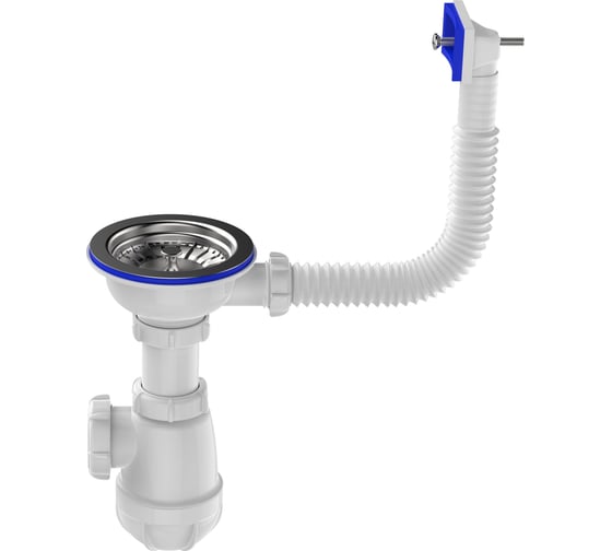 Изображение товара Сифон для мойки Aquant 3 1/2"х40 с мет.реш. с прямоуг. переливом B0145-13-MR