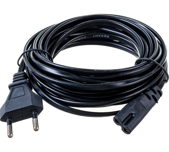 Изображение товара Сетевой шнур REXANT, вилка - евроразъем С7, кабель 2x0,75 мм2, 5 м 11-1108
