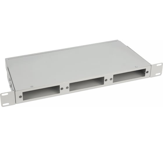 Изображение товара Кросс бокс оптический Cabeus 19" 1U на 3 адаптерные панели, цвет серый FO-CS-19-3FP-GY
