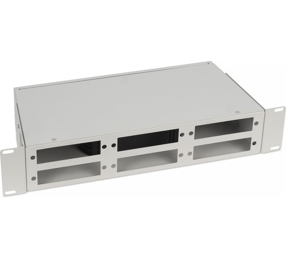 Изображение товара Кросс бокс оптический Cabeus 19" 2U на 6 адаптерных панелей, цвет серый FO-CS-19-6FP-GY