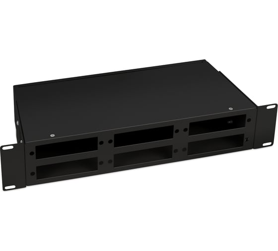 Изображение товара Кросс бокс оптический Cabeus 19" 2U на 6 адаптерных панелей, цвет черный FO-CS-19-6FP-BK