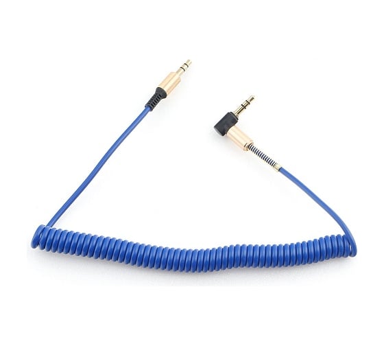 Изображение товара Кабель аудио Cablexpert спиральный Jack 3.5(M)/Jack 3.5(M), угловой, 1.8м, синий, коробка CCAB-02-35MMLC-1.8MU