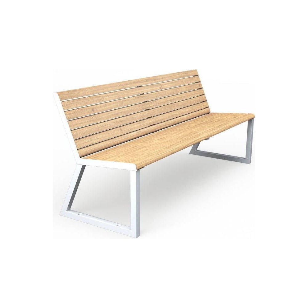 Изображение товара Скамейка стальная Хоббика Леман 1.8 м с деревянным сиденьем и спинкой