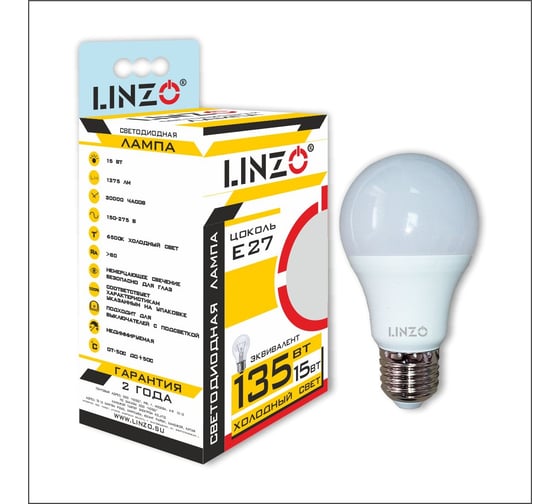 Изображение товара Светодиодная лампа LINZO LED A60 15W E27 6500K