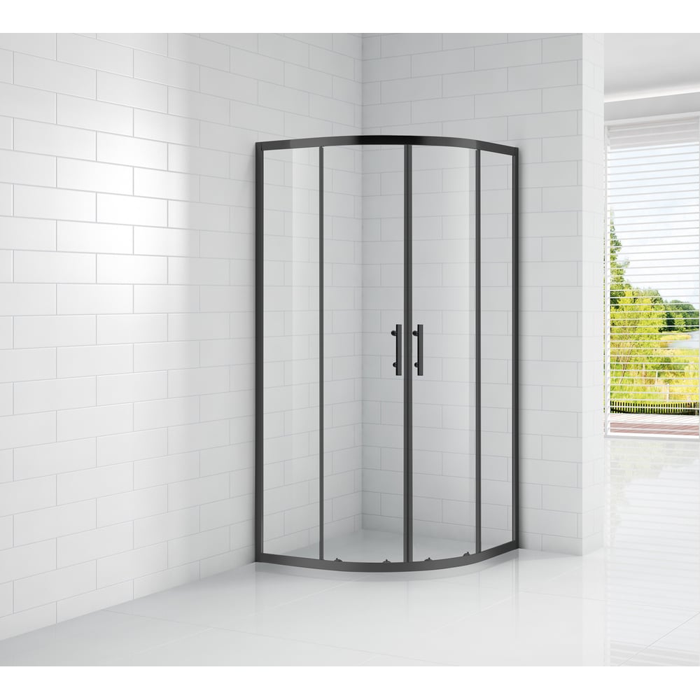 Изображение товара Душевой уголок серии Eco 900x900 черный из закаленного стекла с раздвижными шторками