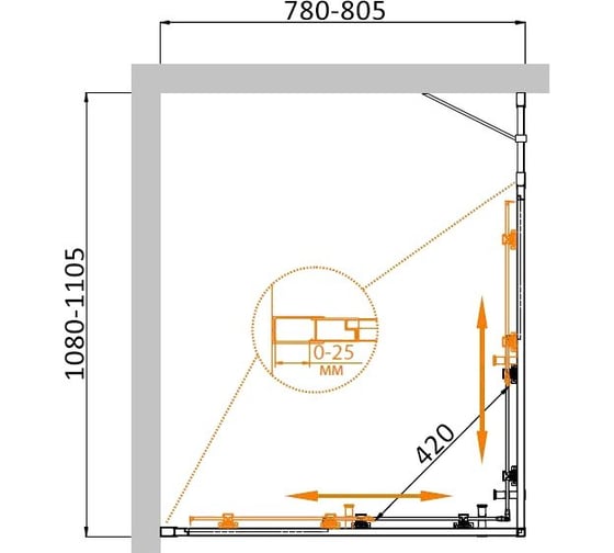 Изображение товара Душевой уголок Cezares MOLVENO-AH-21-80+30-C-Cr-IV