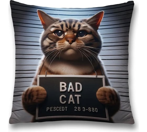 Изображение товара Наволочка декоративная на молнии, чехол на подушку JoyArty "Плохой кот" 45x45 см sl_429894