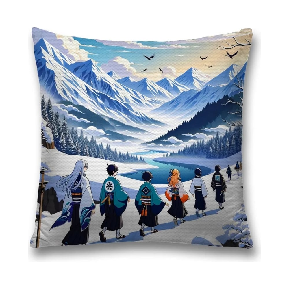 Изображение товара Декоративная наволочка на молнии JoyArty Аниме в горах 45x45 см