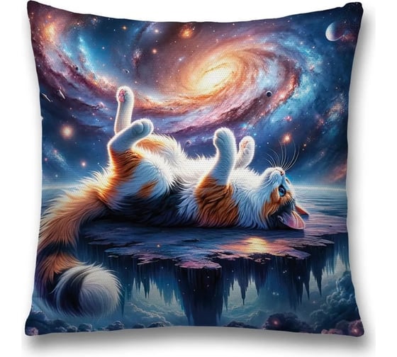 Изображение товара Наволочка декоративная на молнии, чехол на подушку JoyArty "Космос котик" 45x45 см sl_sd1421