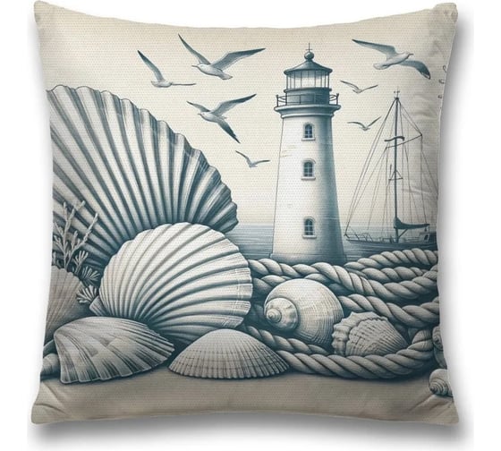 Изображение товара Наволочка декоративная на молнии, чехол на подушку JoyArty "Маяк в ракушках" 45x45 см sl_sd1106
